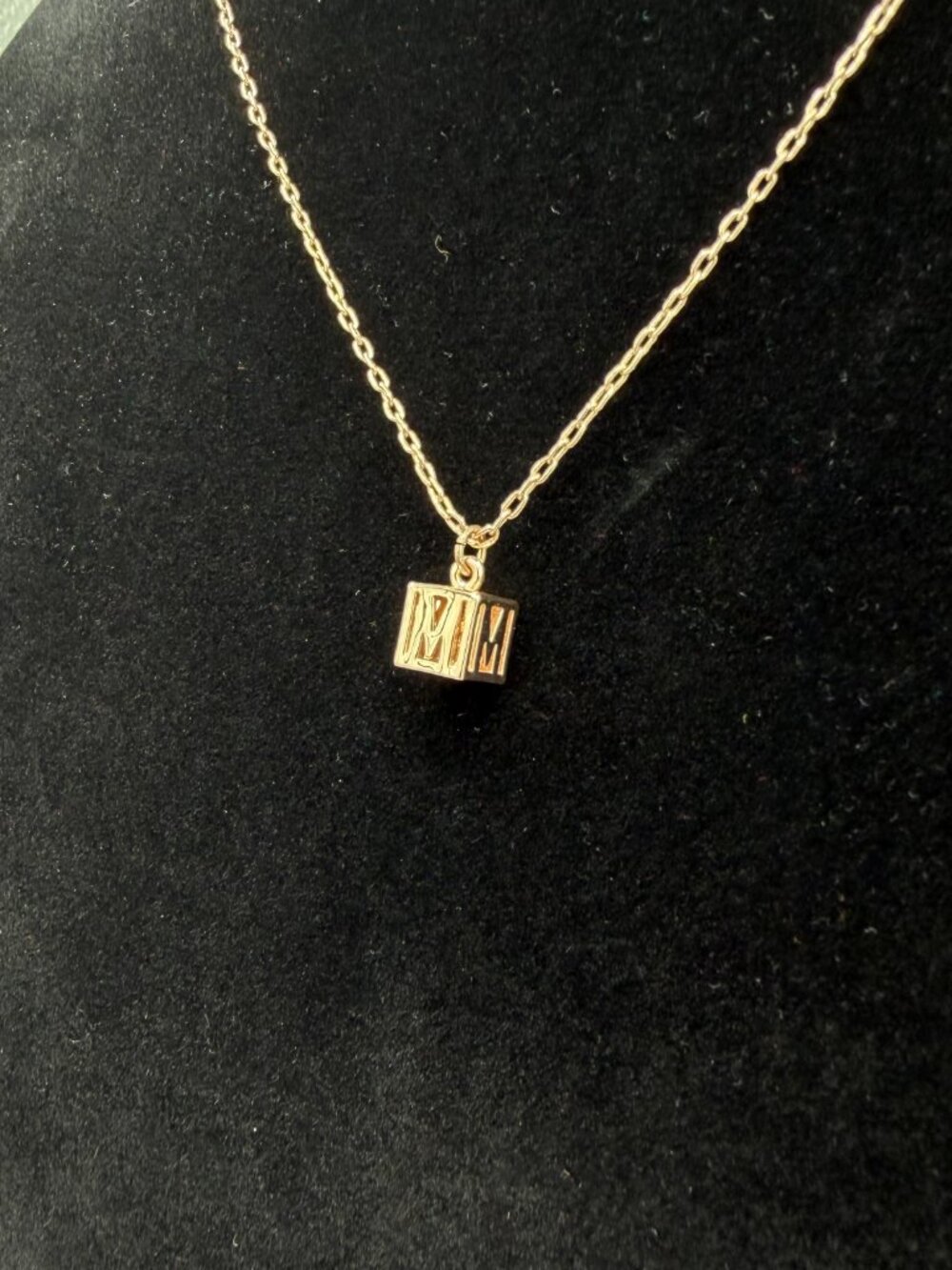 "M" Cube Necklace, Gold Color